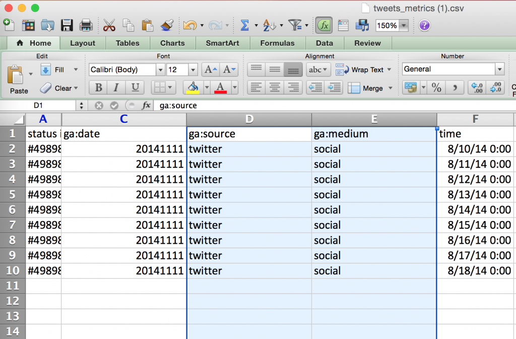 Formatting Cost Data File Google Analytics Medium and Social