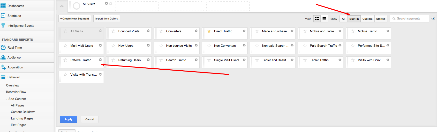 Google Analytics Custom Segments Referral Traffic