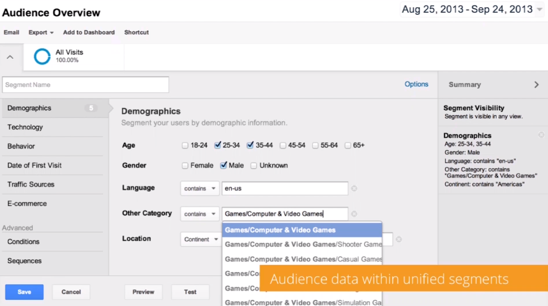 Audience Data Within Unified Segments Google Analytics