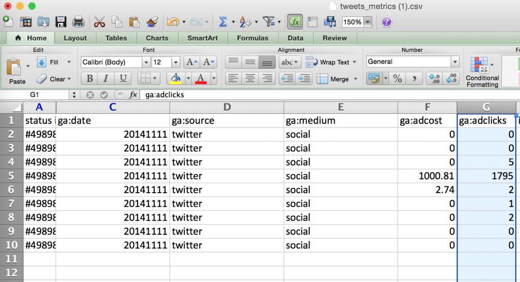 Cost Data Upload Formatting adClicks Google Analytics