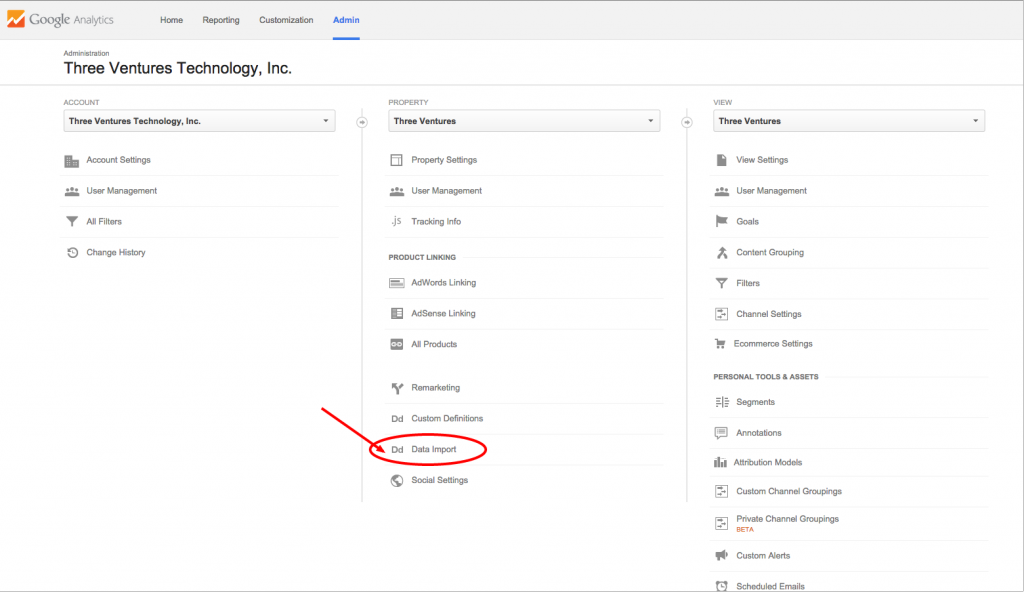 Data Import Admin Google Analytics