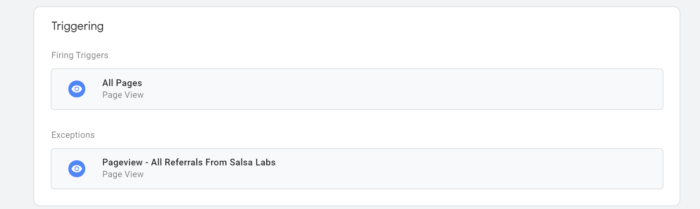 google tag manager exemption trigger for salsalabs cross domain google analytics