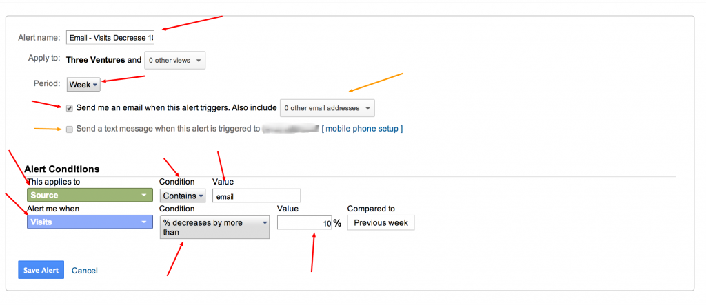 Google Analytics Custom Alert Configuration