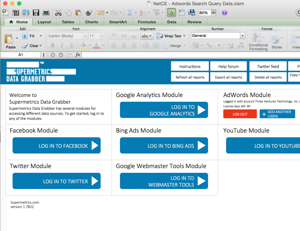 Supermetrics data grabber adwords api module