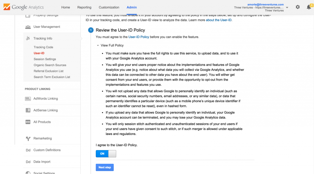 USER ID Policy Universal Analytics