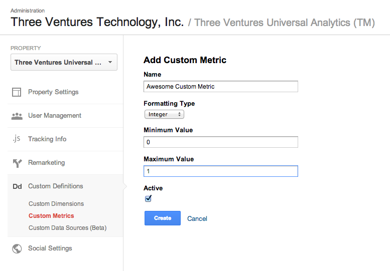 Custom Metrics Universal Analytics