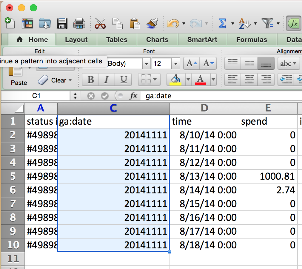 Formatting Cost Data File Google Analytics Date