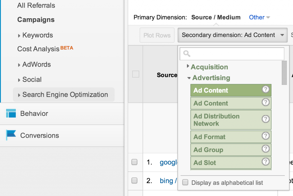 Secondary Dimension Ad Content Google Analytics